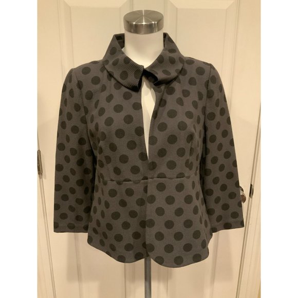 Armani Collezioni Gray & Black Polka Dot Waffle Knit Collared Jacket Size 10 US